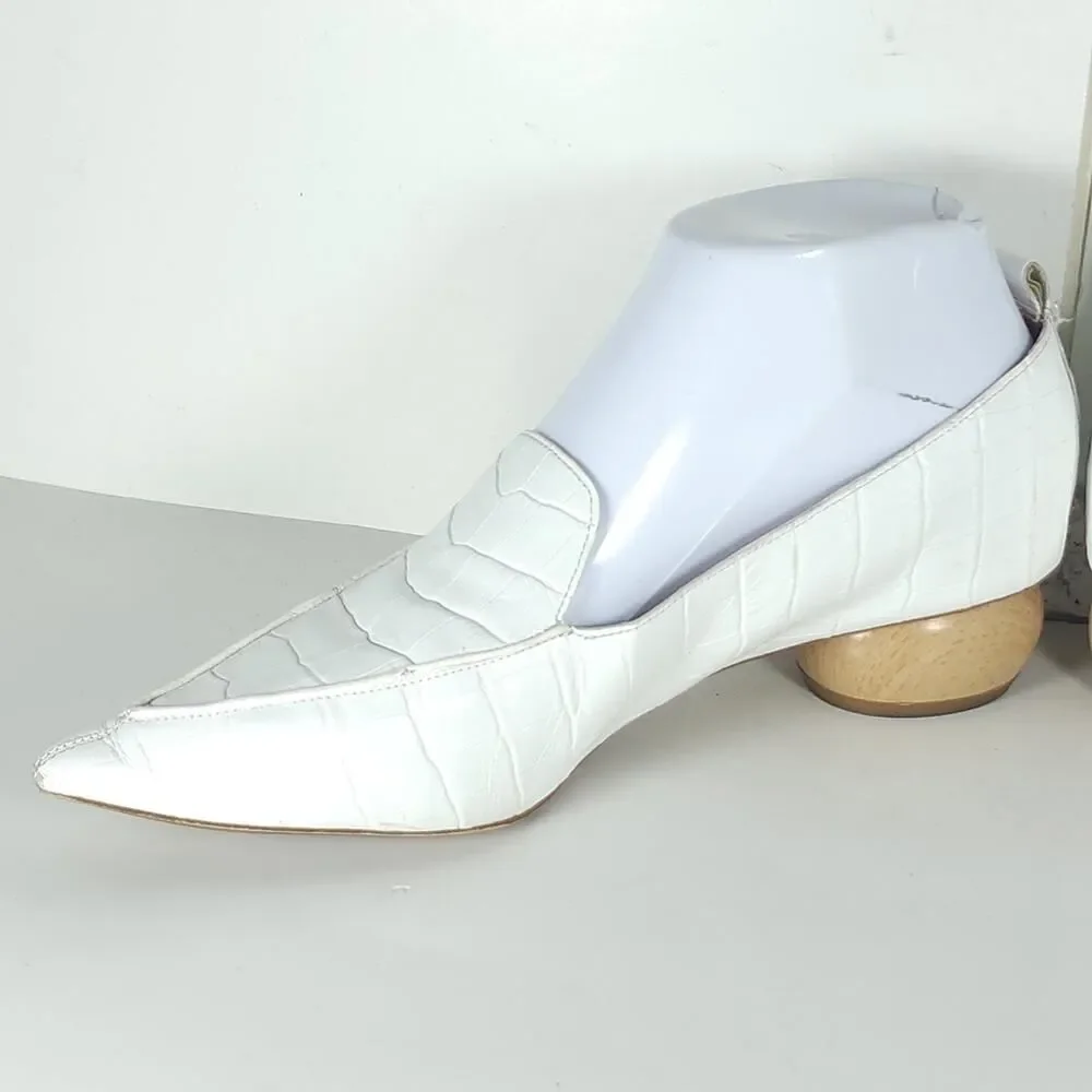Jeffrey Campbell Viona Women's US 7 Ivory Croc Embossed Leather Wood Heel Shoes